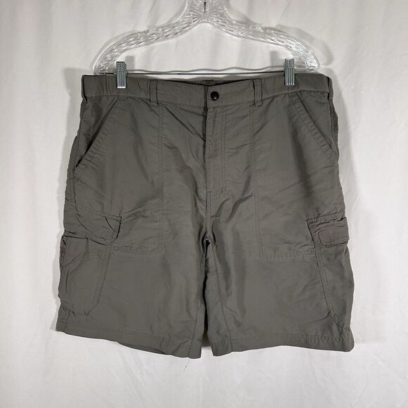 REI Cargo Shorts Men's Large Grey Hiking Nylon Hook Look Zip Pockets 9" Inseam - Picture 1 of 10
